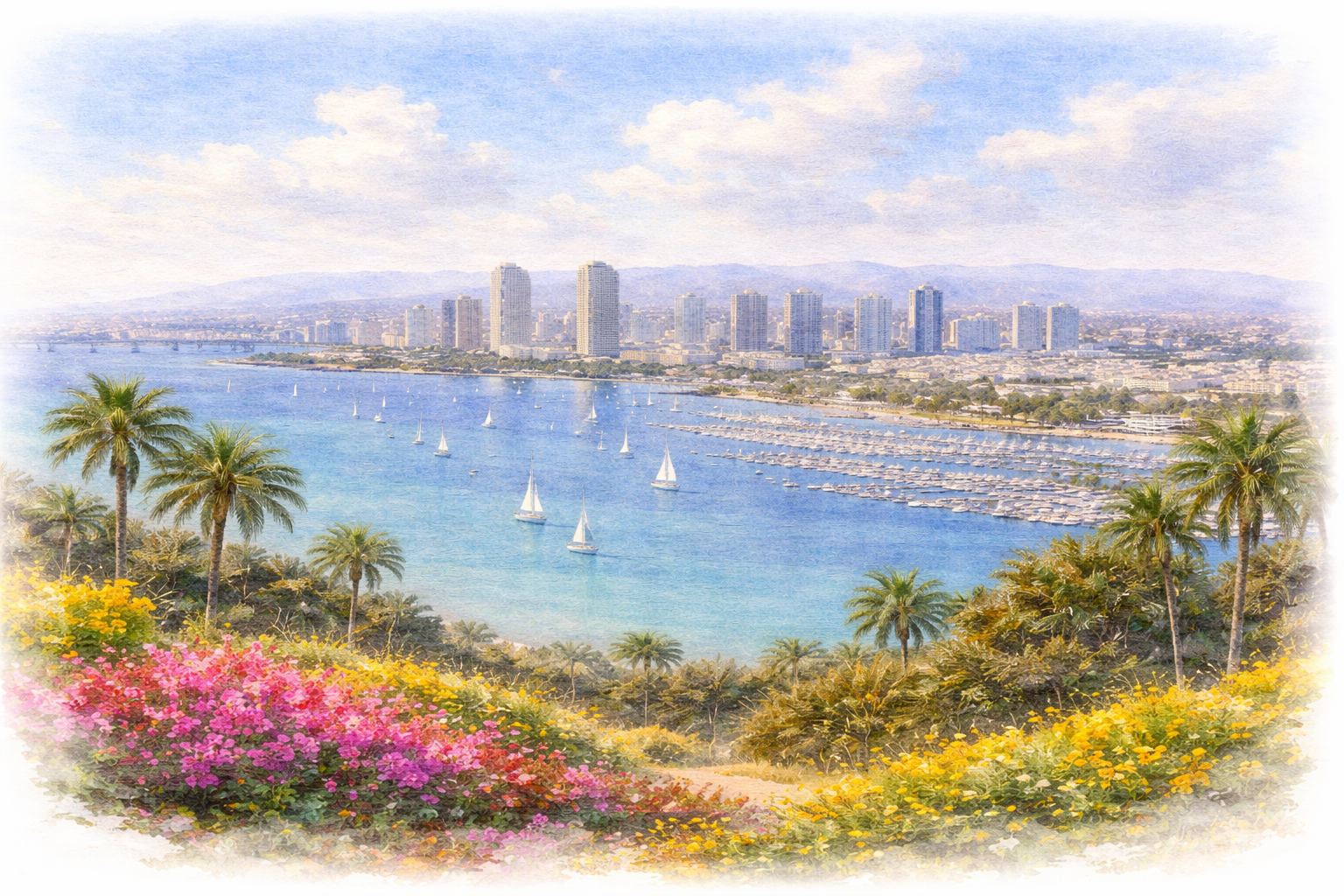 Harbor view introducing travel details for the wedding weekend